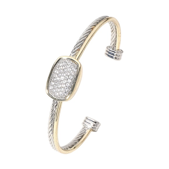 Two Tone Oval Embellished Pave Cable Cuff - Picture 1 of 5